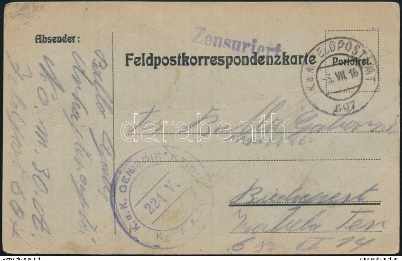 1916 Tábori Posta Levelezőlap / Field Postcard 'K.u.K. GENIEDIREKTION' + 'FP 607' - Sonstige & Ohne Zuordnung