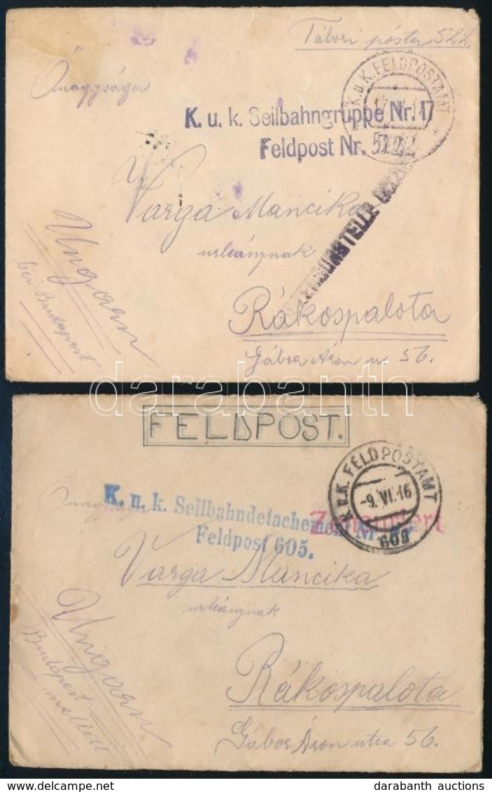 1916-1917 2 Db Tábori Boríték Klf Drótvasút Bélyegzéssel / 2 Field Post Covers With Different Railway Cancellation 'Seil - Sonstige & Ohne Zuordnung