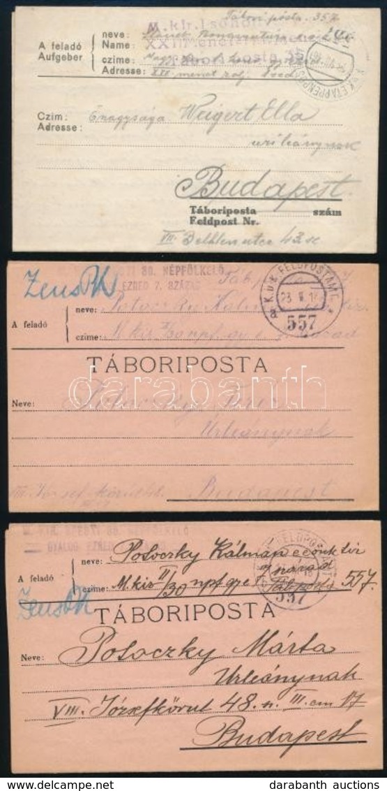 1916-1917 3 Db összehajtható Tábori Posta Levél Klf '557' Bélyegzésekkel / 3 Field Post Covers With Different '557' Canc - Sonstige & Ohne Zuordnung