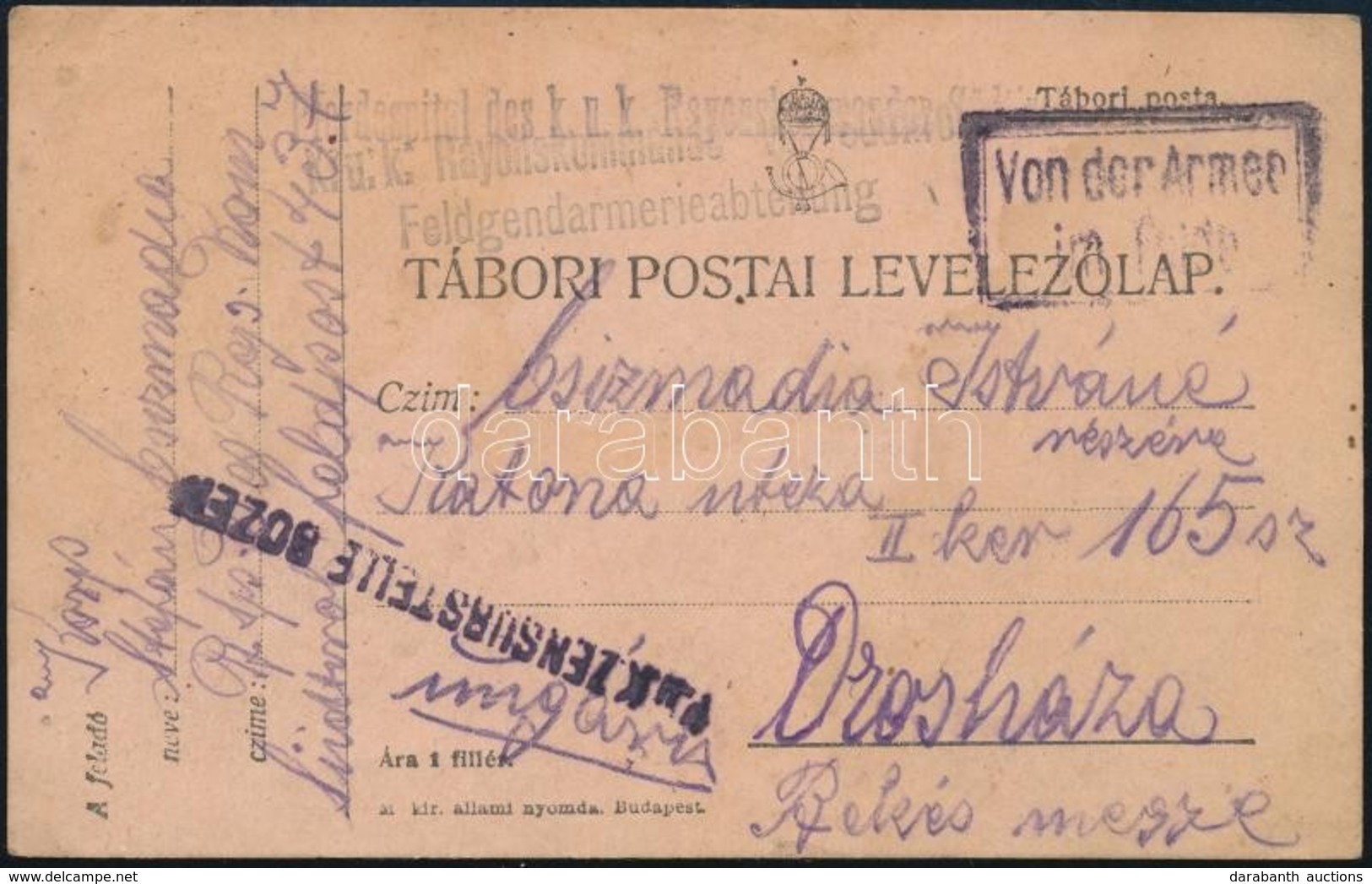 1917 Tábori Posta Levelezőlap / Field Postcard 'Pferdespital Des K.u.k. Rayonskommando Südtirol' + 'K.u.k. Rayonskommand - Sonstige & Ohne Zuordnung