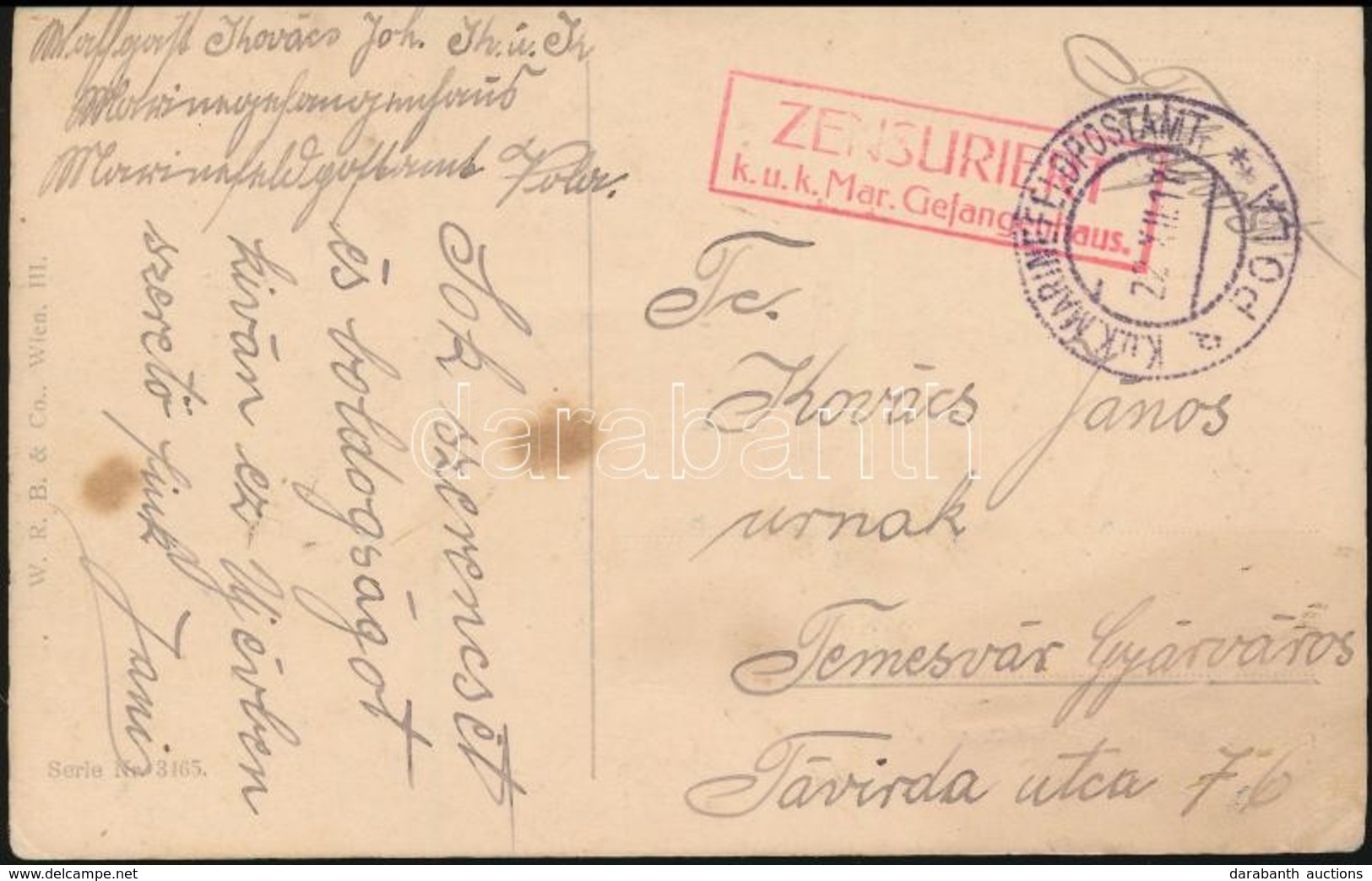 1917 Tábori Posta Képeslap / Field Postcard 'K.u.k. Mar. Gefangenhaus' + 'MFP POLA D' - Autres & Non Classés