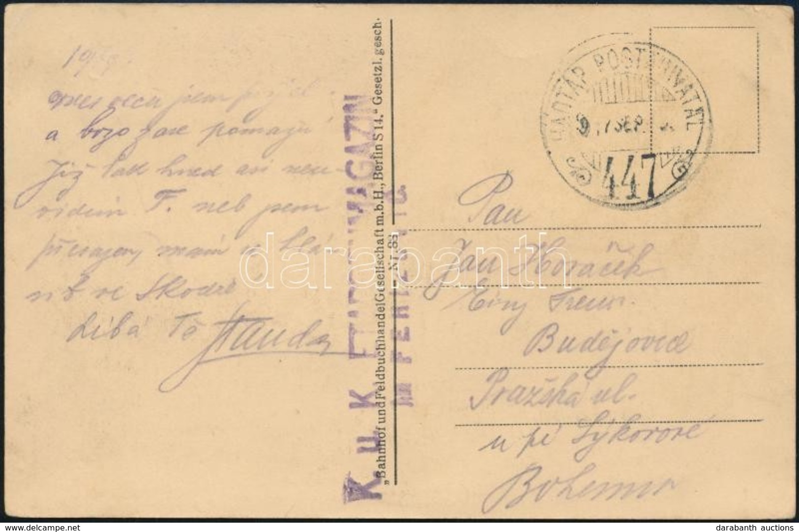 1917 Tábori Posta Képeslap / Field Postcard 'K.u.K. ETAPPENMGAZIN' + 'HP 447' - Autres & Non Classés