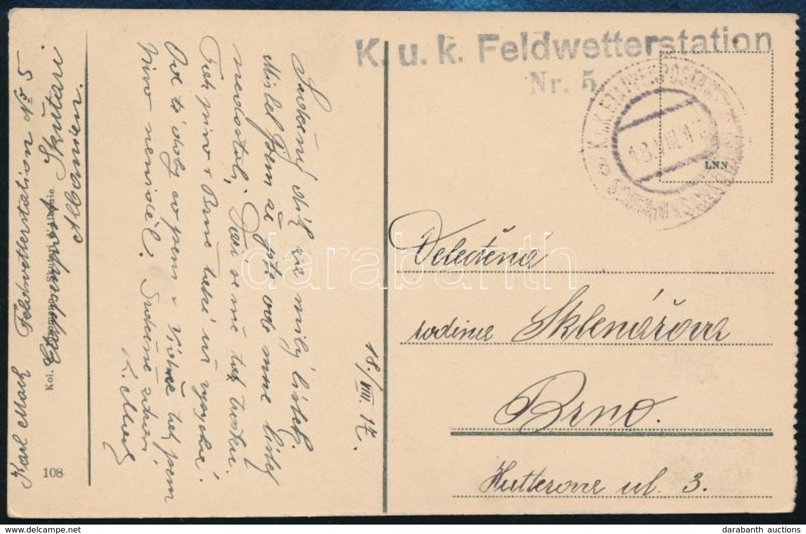 1917 Tábori Posta Képeslap Albán Tábori Időjárás állomásról Küldve / Field Postcard From Albania 'K.u.K. Feldwetterstati - Autres & Non Classés