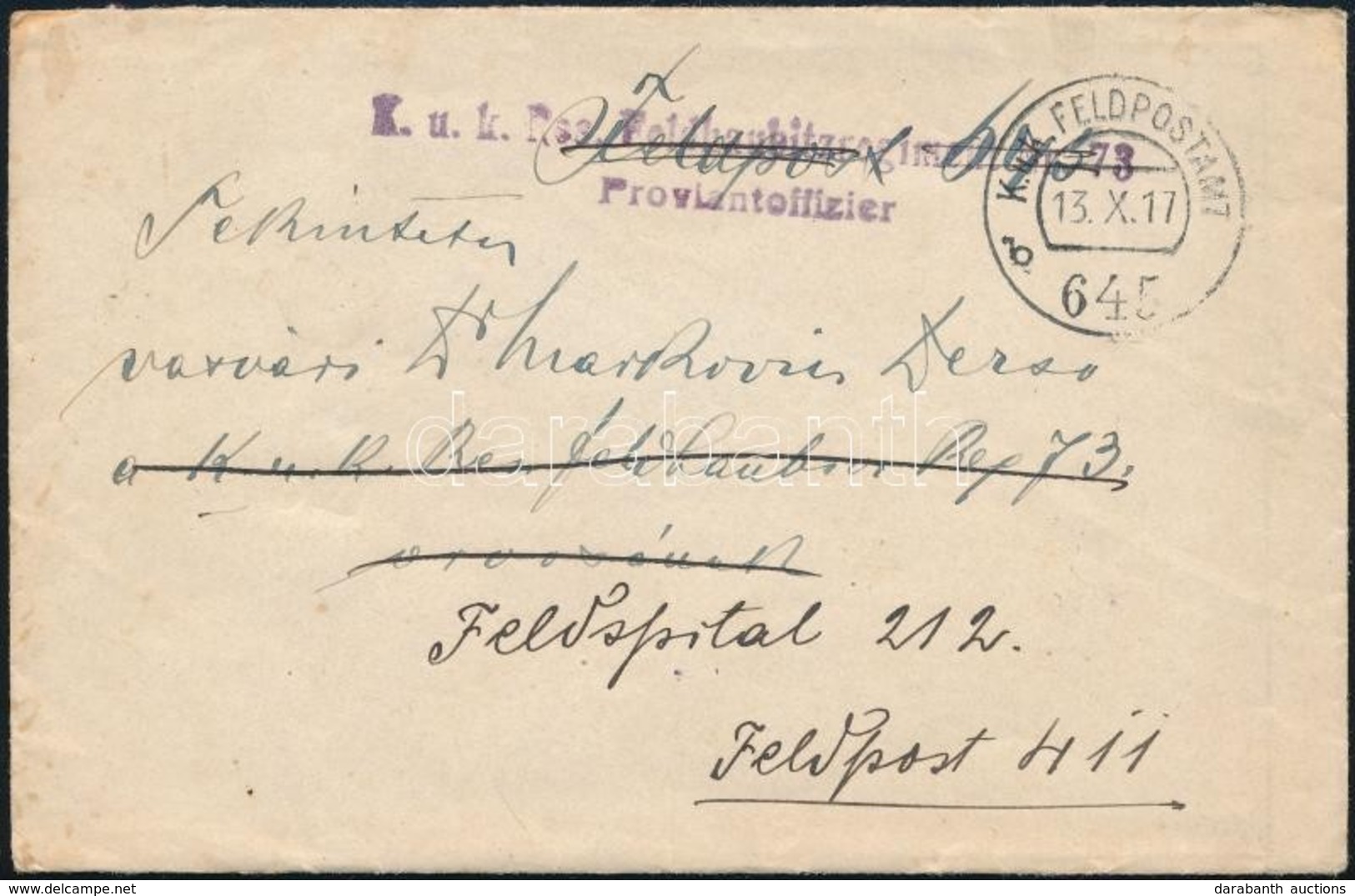 1917 Tábori Posta Levél, A Hátulján Hadisegély Levélzáróval / Field Post Cover With Label On The Backside 'K.u.k. Res. F - Autres & Non Classés