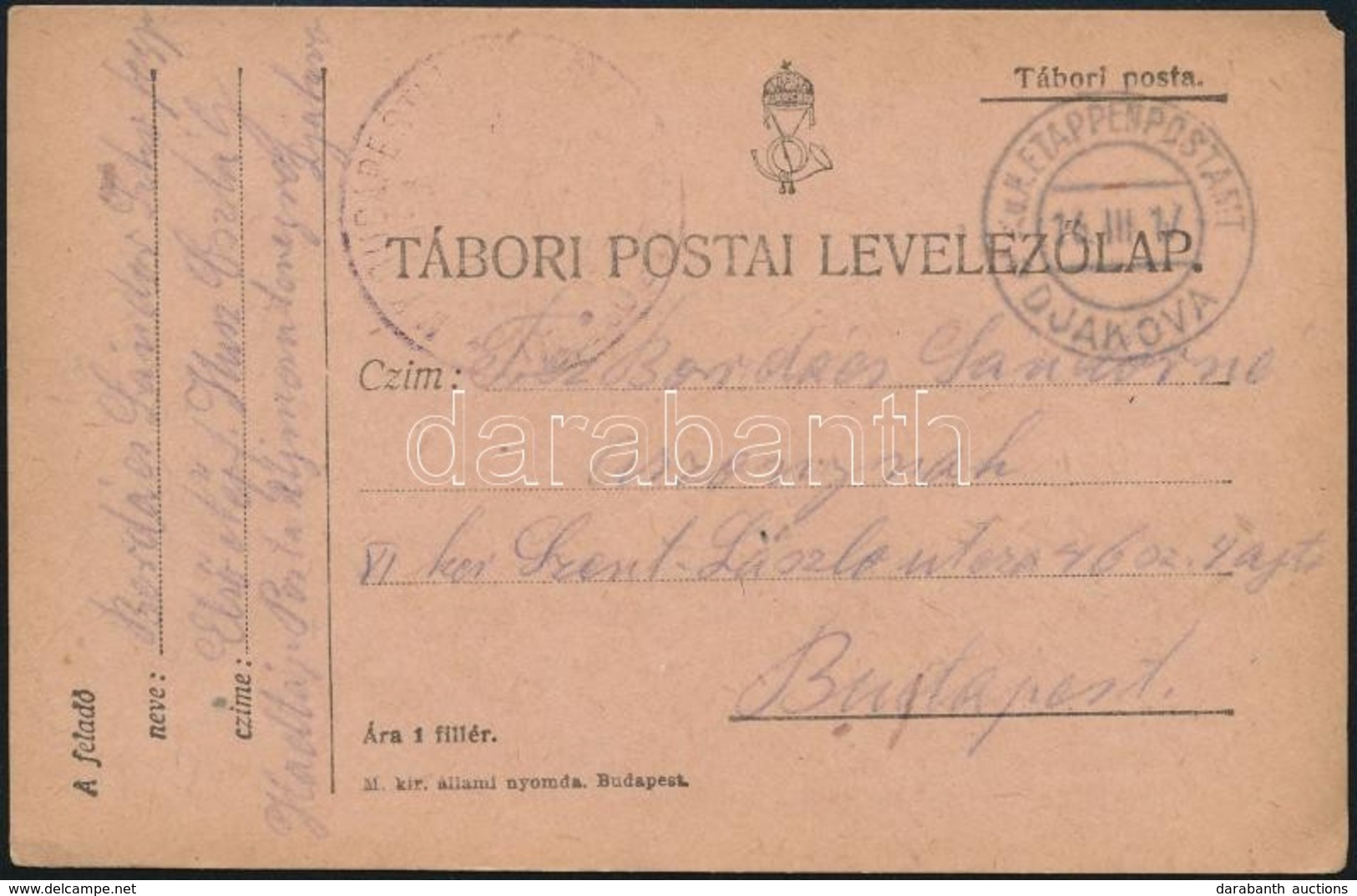 1917 Tábori Posta Levelezőlap / Field Postcard 'EP DJAKOVA B' - Autres & Non Classés