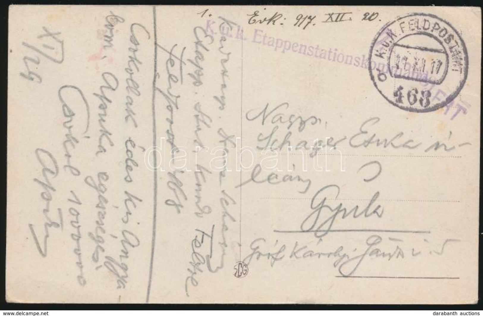 1917 Tábori Posta Képeslap / Field Postcard 'K.u.K. Etappenstationskommando' + 'FP 468 B' - Autres & Non Classés