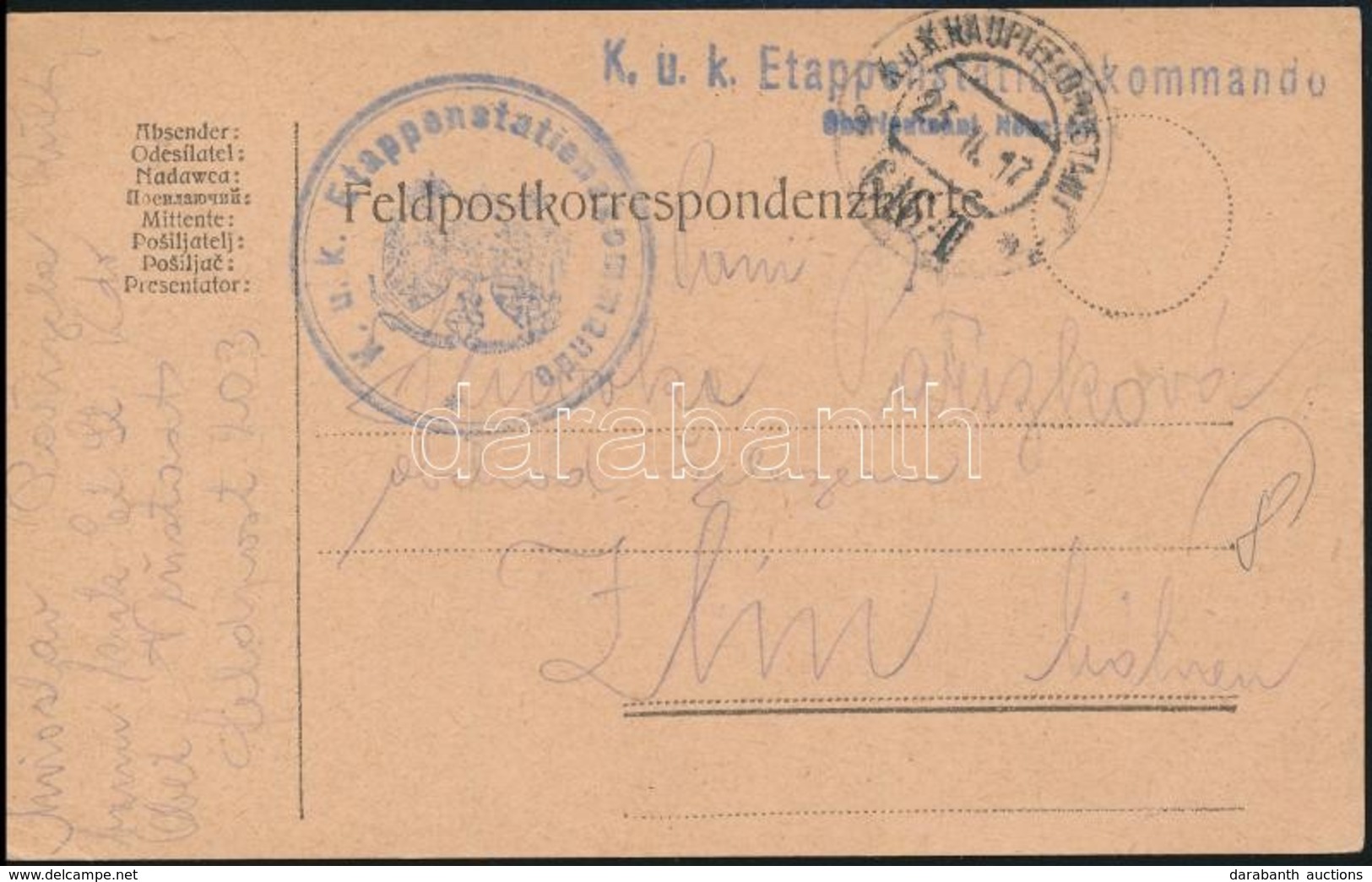 1917 Tábori Posta Levelezőlap / Field Postcard 'K.u.k. Etappenstationskommando' + 'HP 616/II' - Altri & Non Classificati