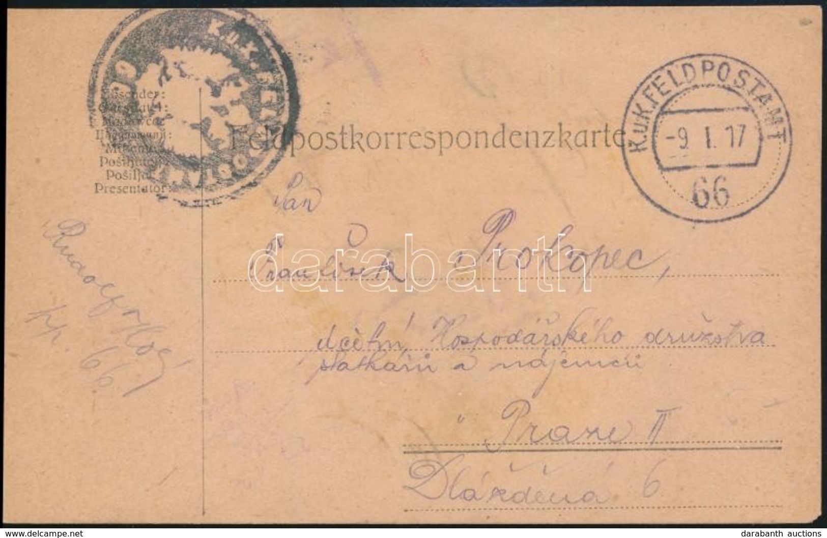 1917 Tábori Posta Levelezőlap / Field Postcard 'K.u.k. FELDPOSTAMT 66' - Altri & Non Classificati