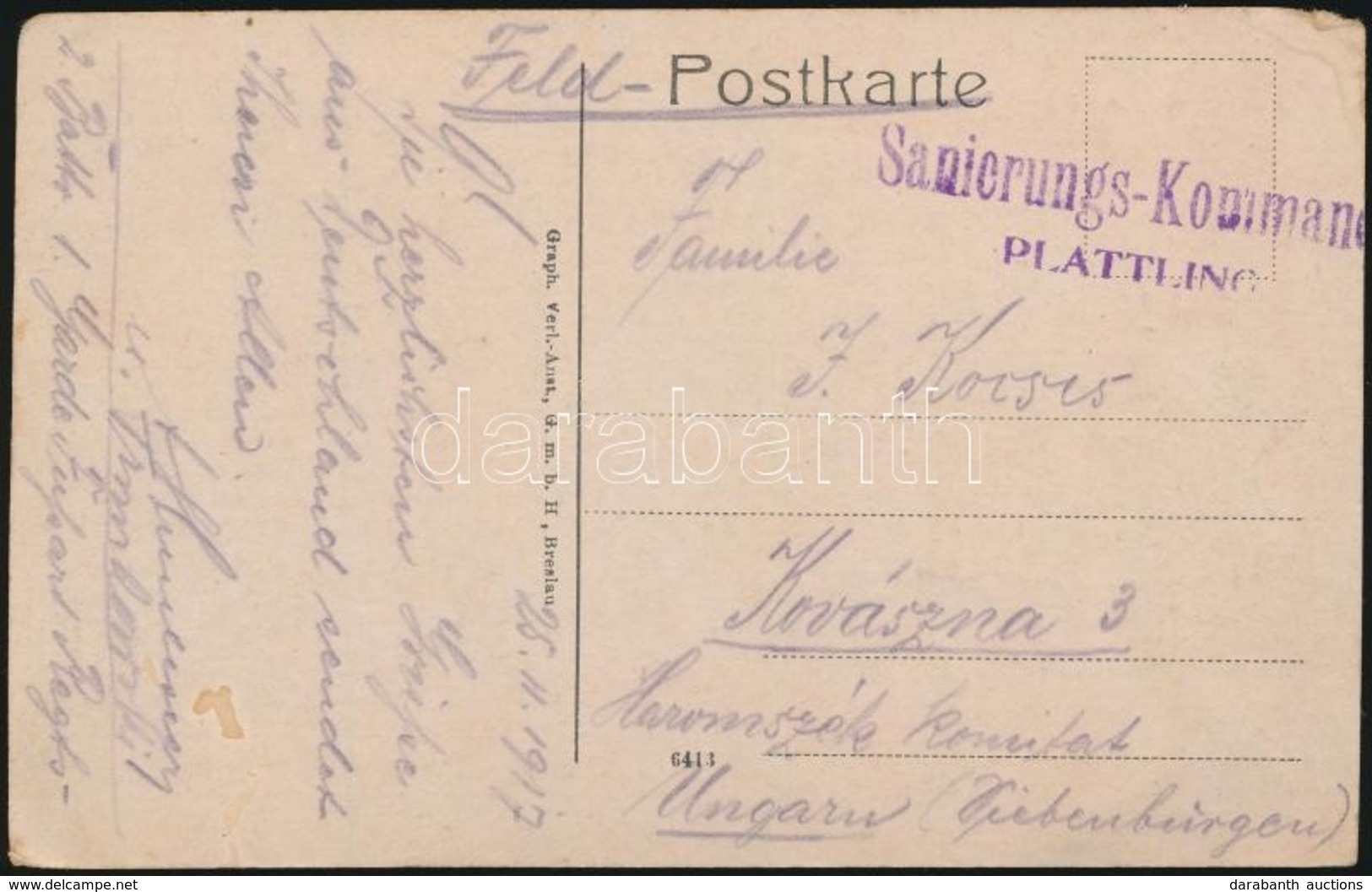 1917 Tábori Posta Képeslap / Field Postcard 'Sanierungs-Kommando PLATTLING' - Sonstige & Ohne Zuordnung