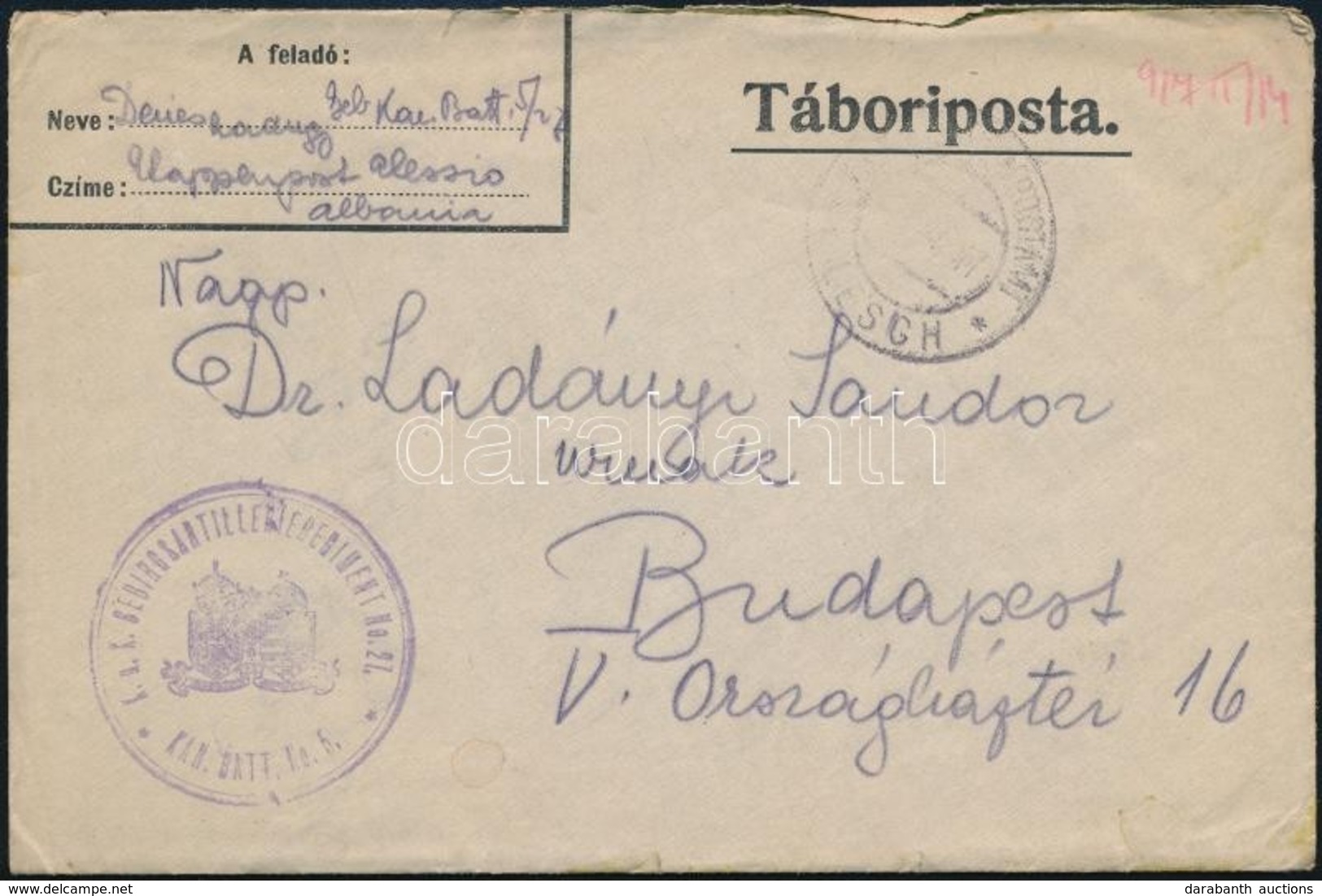 1917 Tábori Posta Levél Tartalommal Albániából / Field Post Cover With Content From Albania 'K.u.k. GEBIRGSARTILLERIEREG - Sonstige & Ohne Zuordnung