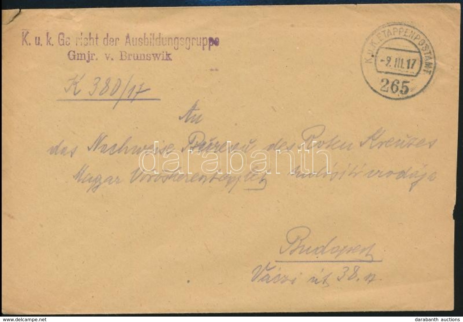 1917 Tábori Posta Boríték Katonai Bíróságról Küldve / Field Post Cover 'K.u.k. Gerricht Der Ausbildungsgruppe Gmjr. V. B - Autres & Non Classés