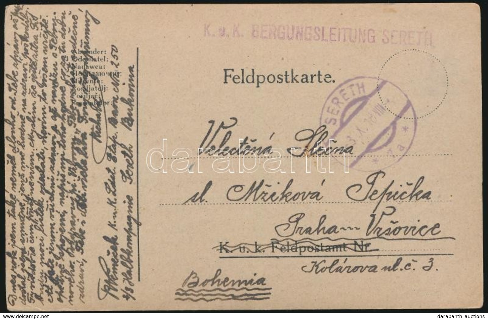 1918 Tábori Posta Levelezőlap / Field Postcard 'K.u.k. BERGUNGSLEITUNG SERETH' - Sonstige & Ohne Zuordnung