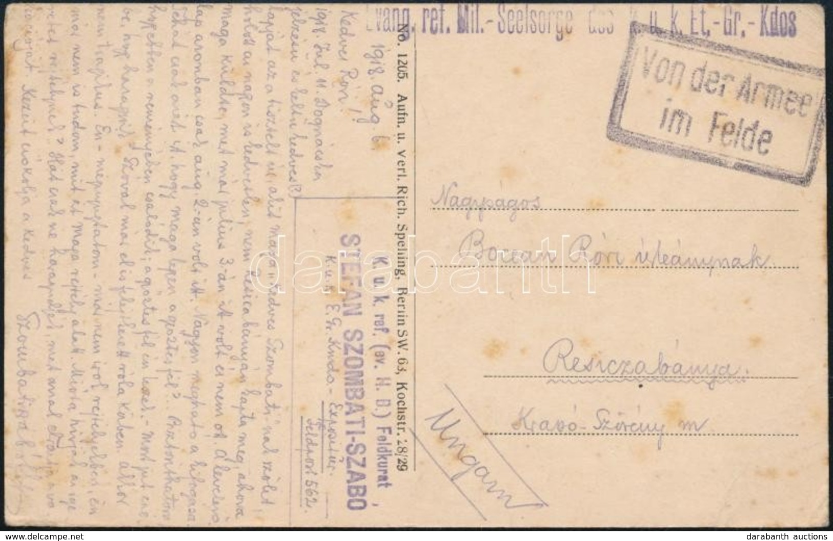 1918 Tábori Posta Képeslap / Field Postcard 'Evang. Ref. Mil. - Seelsorge Des K.u.k. Et.-Gr.-Kdos' + 'K.u.k. Ref. (ev. H - Sonstige & Ohne Zuordnung