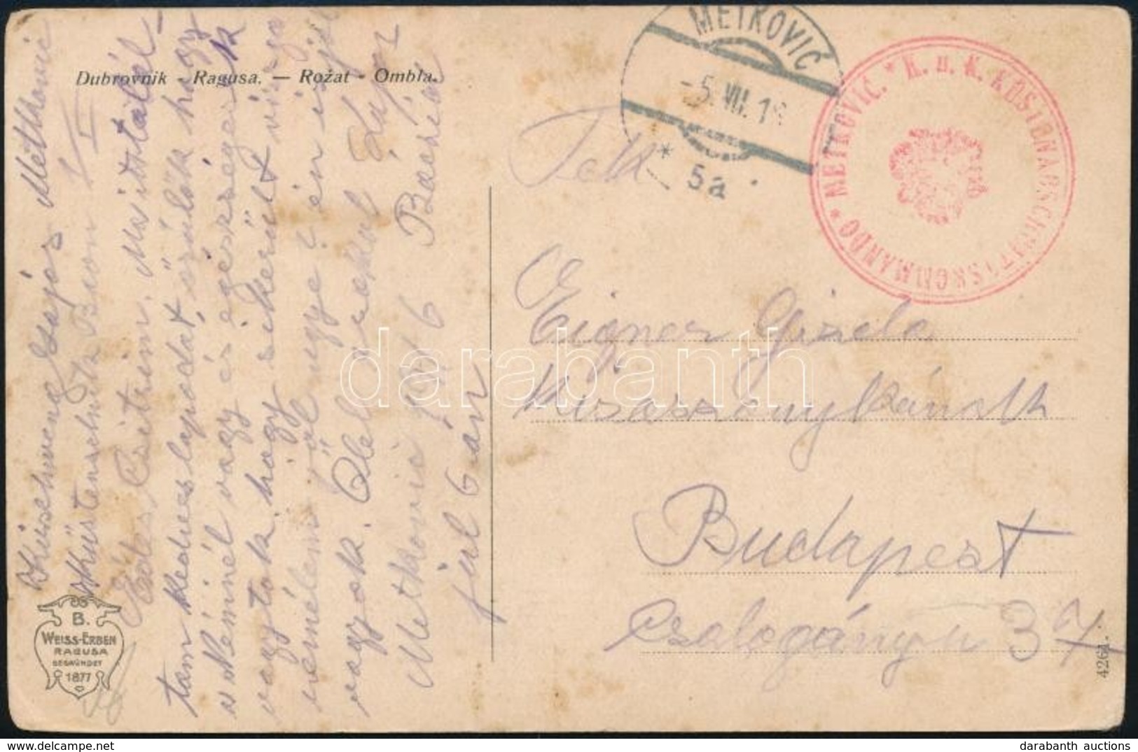 1918 Tábori Posta Képeslap / Field Postcard 'K.u.k. Küstenabschnittskommando Metrovic' + 'METROVIC' - Sonstige & Ohne Zuordnung