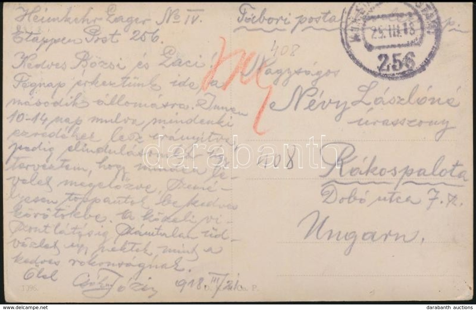 1918 Tábori Posta Képeslap / Field Postcard 'K.u.k. Divisionsausbildungsgruppe No.11. Heimkehrlager IV.' + 'EP 256' - Sonstige & Ohne Zuordnung