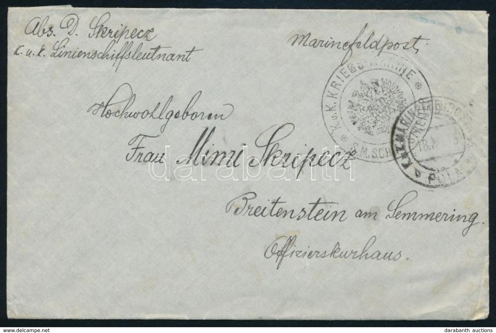 1915 Tábori Posta Boríték / Field Post Cover 'S.M. Schiff STREITER' + 'MFP Pola B' - Sonstige & Ohne Zuordnung