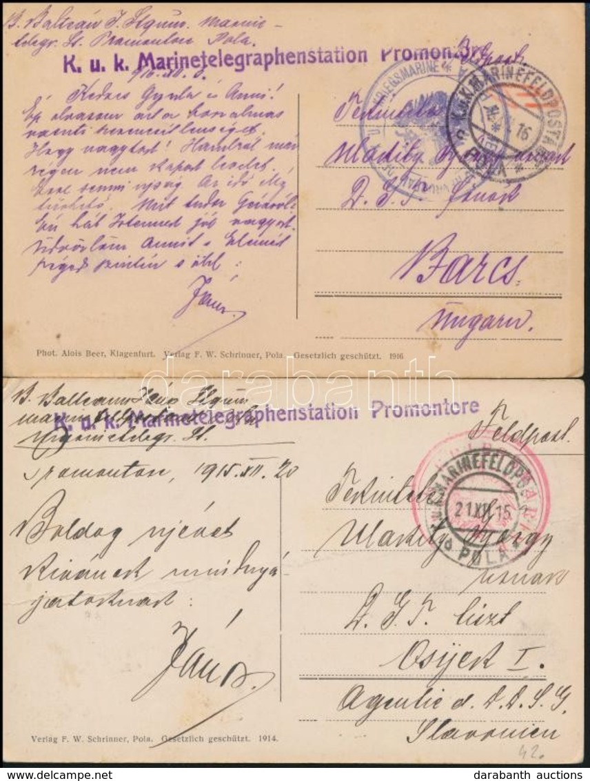 1915-1916 2 Db Tábori Posta Képeslap / 2 Field Postcards 'K.u.k. Marinetelegraphenstation Promontore' + 'Telegraphenbure - Sonstige & Ohne Zuordnung