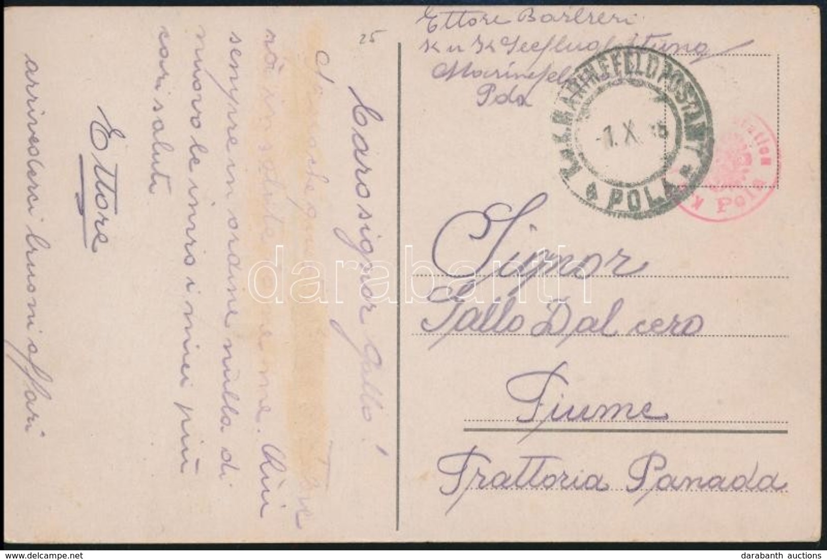 1916 Tábori Posta Képeslap Fiumébe Küldve / Field Postcard To Fiume 'K.u.k. Seeflugstation Pola' + 'MFP Pola' - Sonstige & Ohne Zuordnung