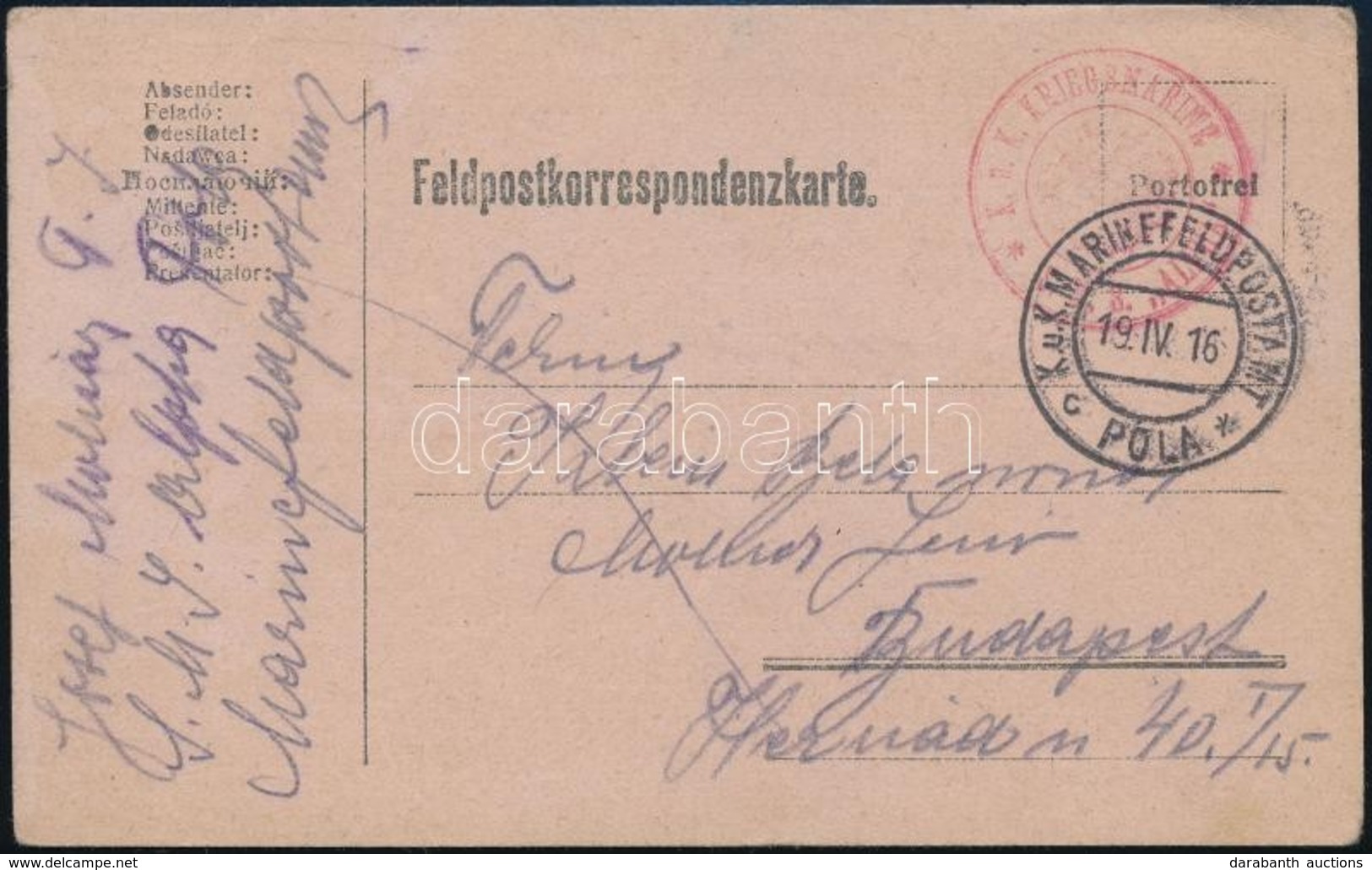 1916 Tábori Posta Levelezőlap / Field Postcard 'K.U.K. KRIEGSMARINE S.M.S. ALPHA' - Sonstige & Ohne Zuordnung