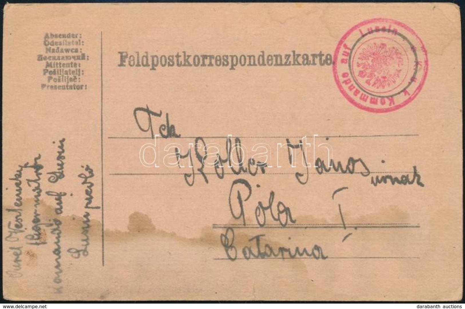 1916 Tábori Posta Levelezőlap Egy Matróz Pilótától / Field Postcard 'K.u.k. Kommando Auf Lussin' - Sonstige & Ohne Zuordnung