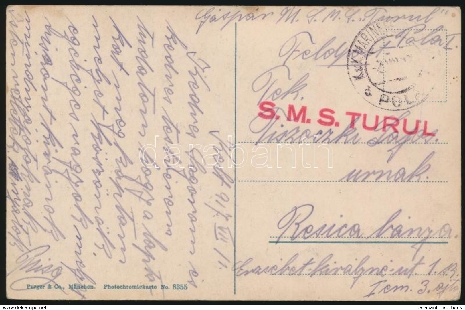 1917 Tábori Posta Képeslap Rombolóról Küldve / Field Postcard 'S.M.S. TURUL' - Autres & Non Classés