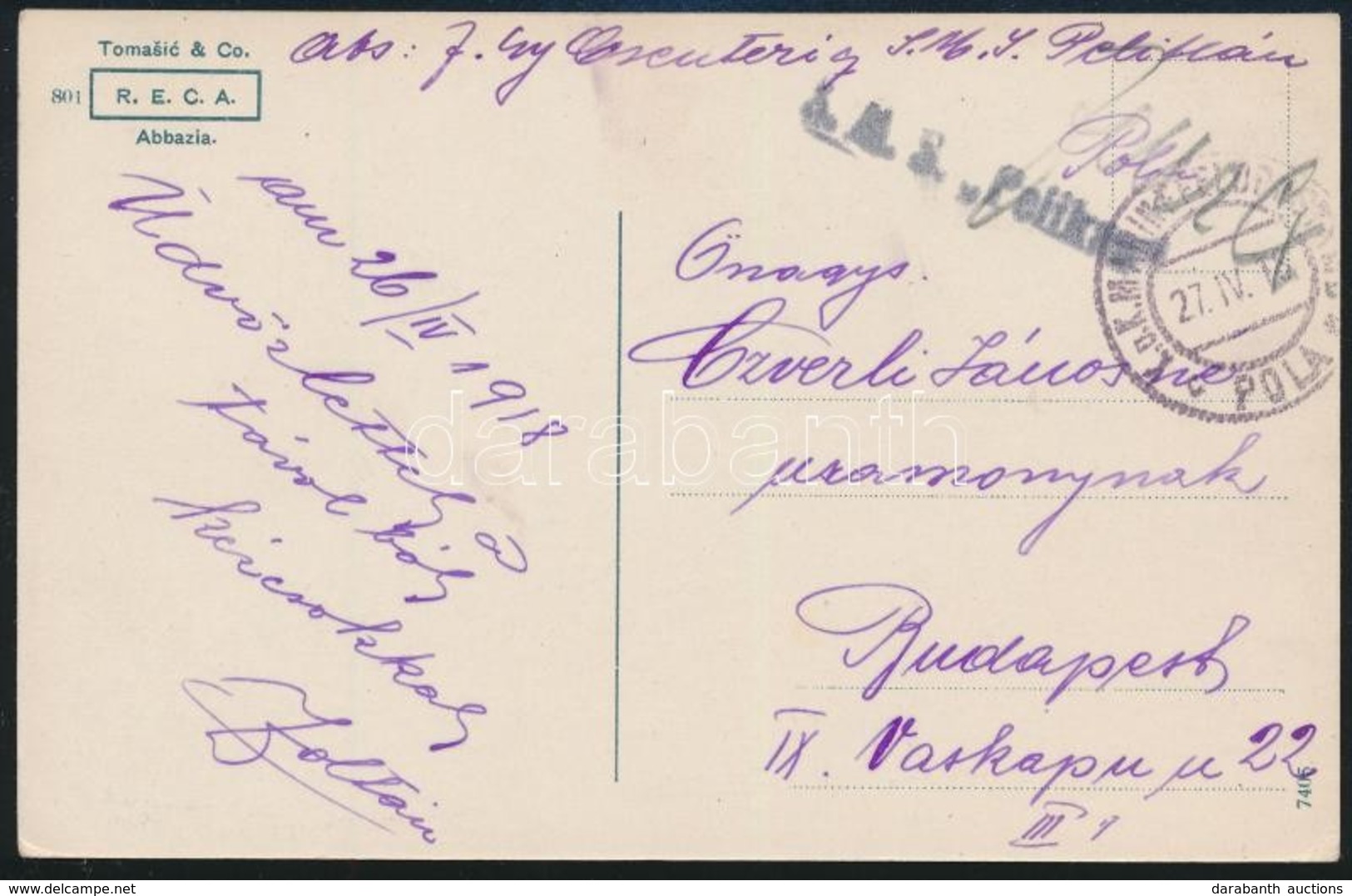 1918 Tábori Posta Képeslap / Field Postcard 'S.M.S. Pelikan' - Autres & Non Classés