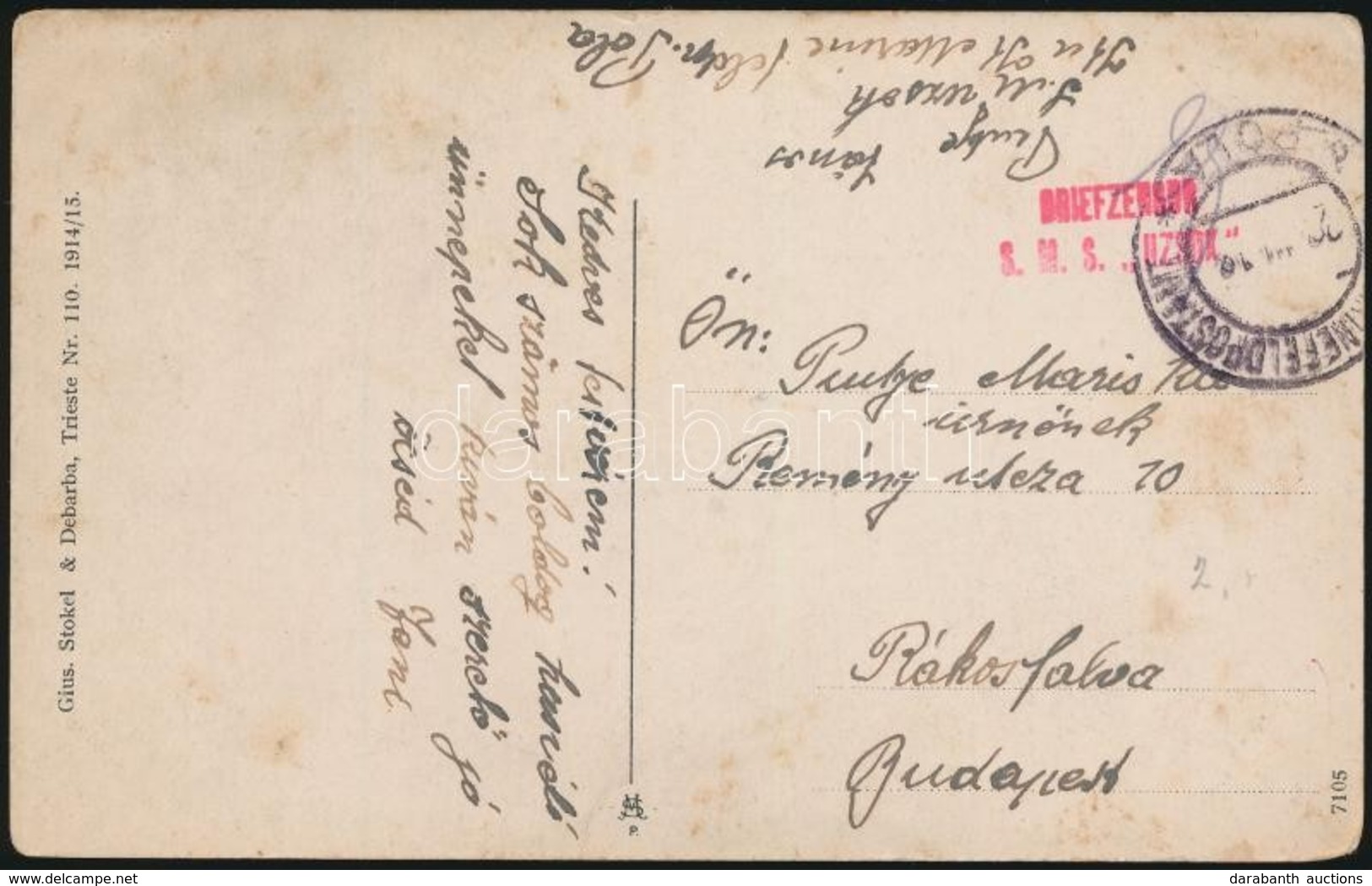 1918 Tábori Posta Képeslap / Field Postcard 'S.M.S. UZSOK' - Sonstige & Ohne Zuordnung