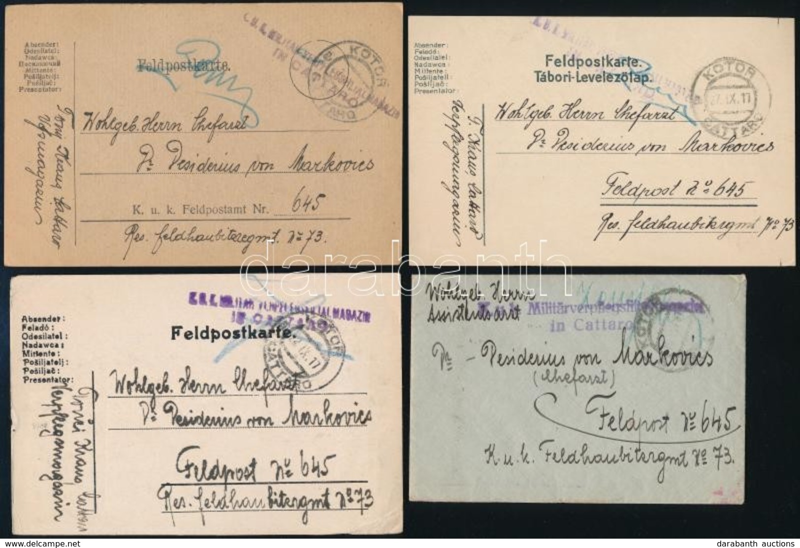 1917 4 Db Tábori Posta Küldemény / 4 Field Postcards 'K.u.k. Militär - Verpflegspital - Magazin In Cattaro' - Autres & Non Classés