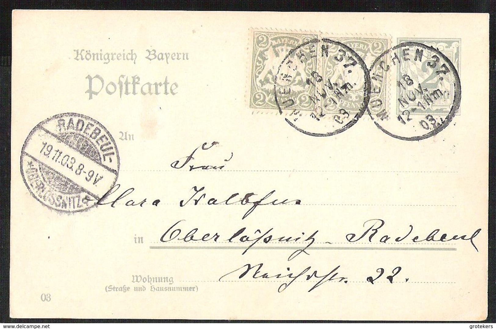 BAYERN Postkarte Mi. P 65/03 Mit Zusatzfrankatur Versanden Muenchen 1903 - Andere & Zonder Classificatie