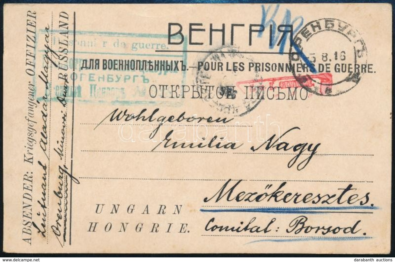 1916 Orosz Hadifogságból Küldött Levelezőlap Cenzúrával / P.O.W. Postcard From Russia With Censorship Marks - Sonstige & Ohne Zuordnung