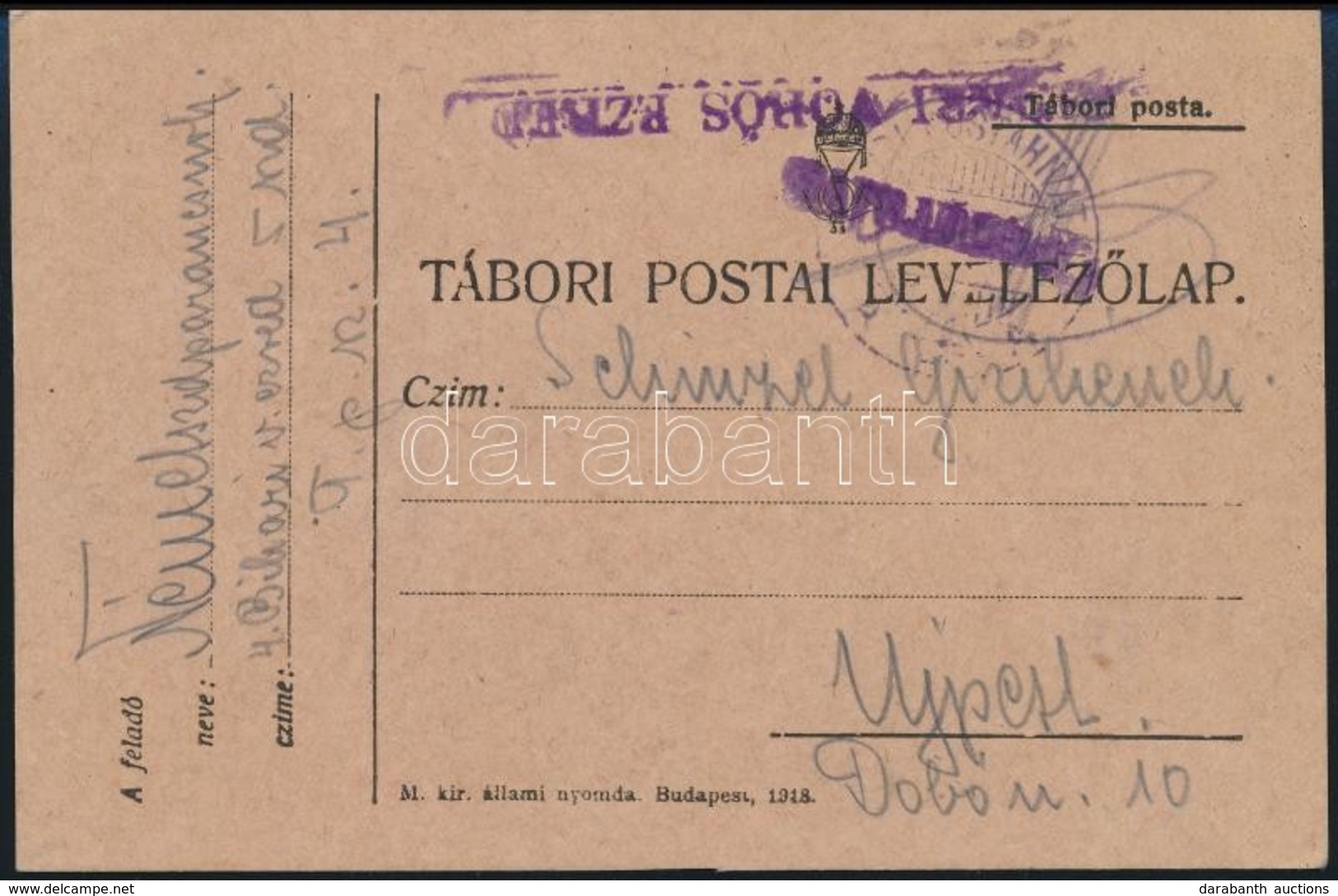 1919 Tábori Posta Levelezőlap / Field Postcard '(BIHA)RI VÖRÖS EZRED' - Autres & Non Classés