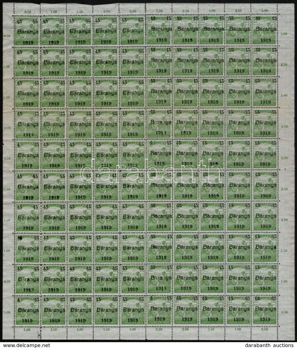 ** 1919 Arató 45f/5f Hajtott 100-as ív, Benne Nyomási Eltérések (30.000) / Mi 40 Folded Complete Sheet. Signed: Bodor - Sonstige & Ohne Zuordnung