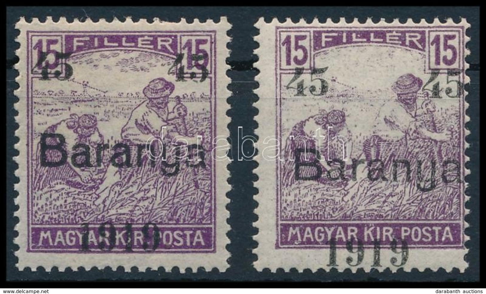 ** Baranya I. 1919 45f/15f Tévnyomat + Támpéldány / 2 X Mi 41, 1 With Plate Variety. Signed: Bodor - Autres & Non Classés