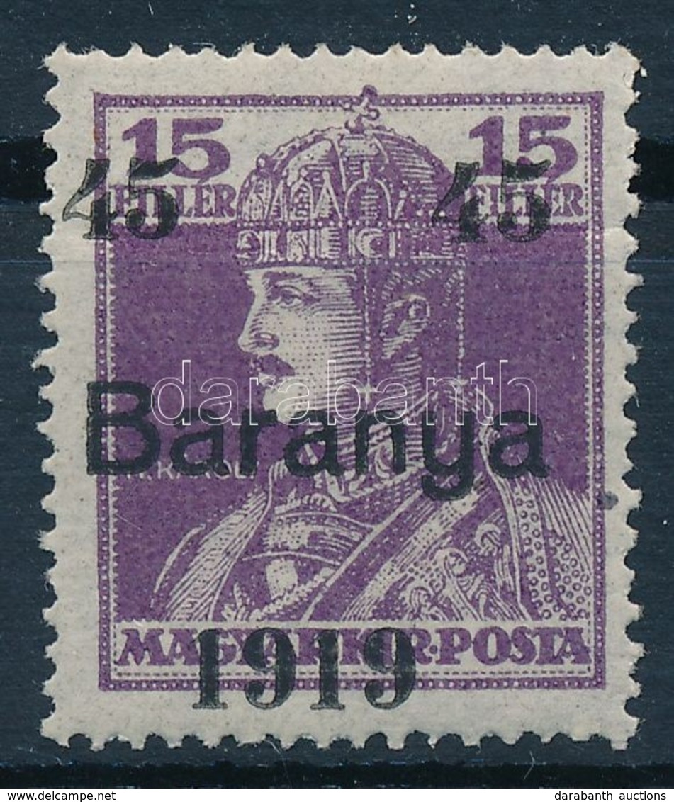 ** Baranya I. 1919 Károly 15f/45f Próbanyomat (15.000) / Mi VII. Proof. Signed: Bodor - Autres & Non Classés