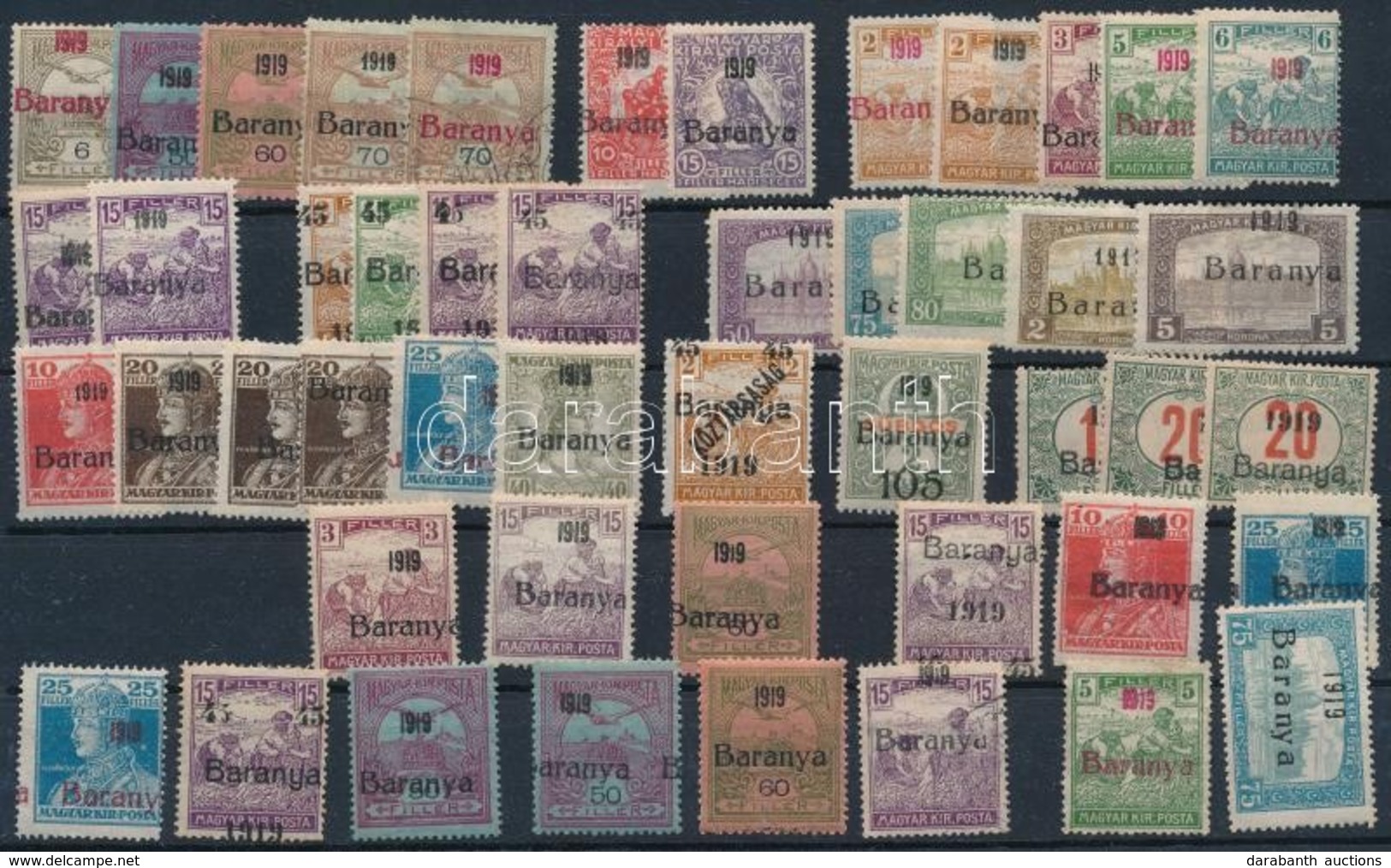 ** * O Baranya I. 1919 48 Db Bélyeg, Közte Felülnyomásbéli Eltérések, Lemezhibák Stb. / 48 Stamps With Plate Varieties.  - Autres & Non Classés