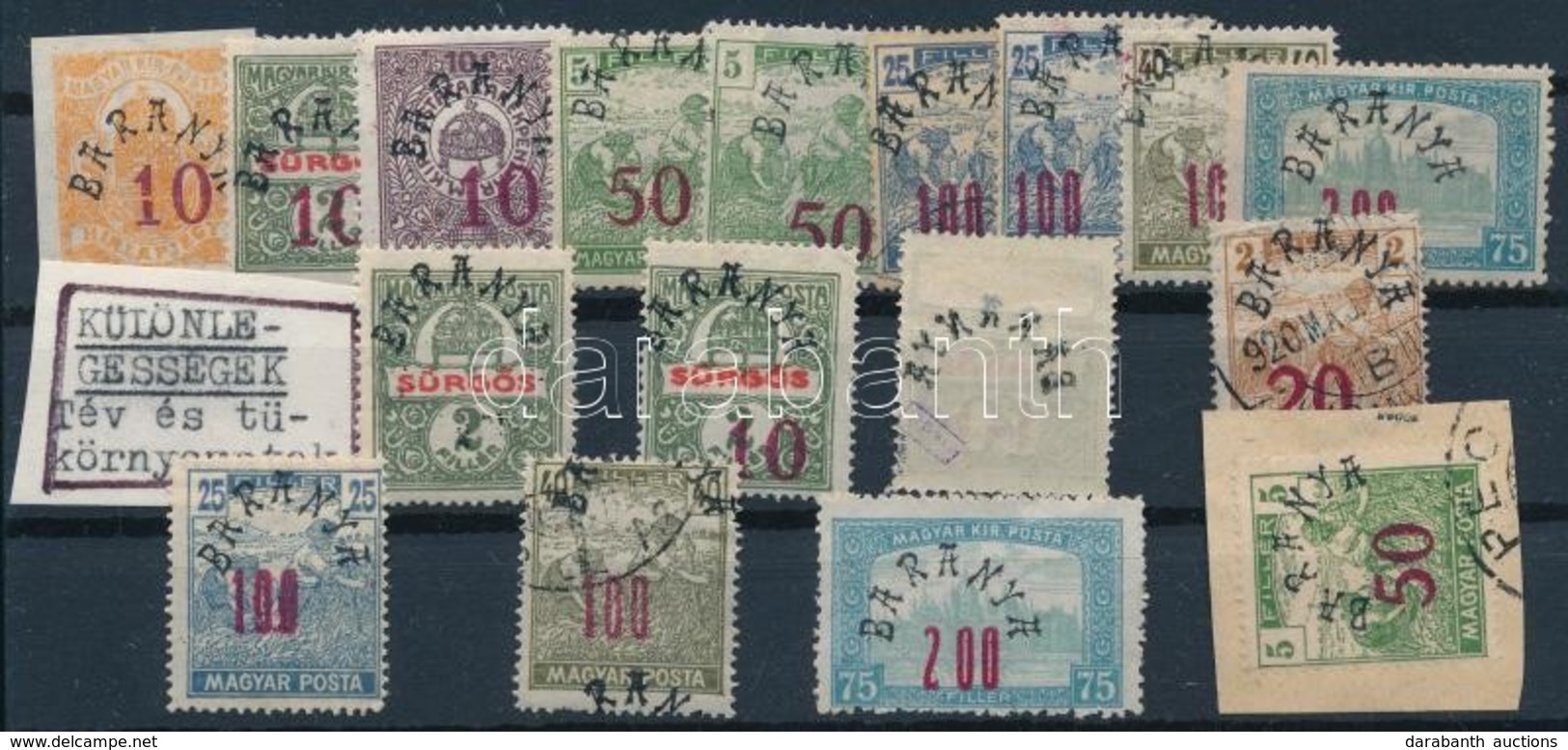 ** * O Baranya II. 1919 17 Db Bélyeg, Közte értékjelzés Nélküli, Elcsúszott Felülnyomatok Stb. / 17 Stamps With Plate Va - Autres & Non Classés