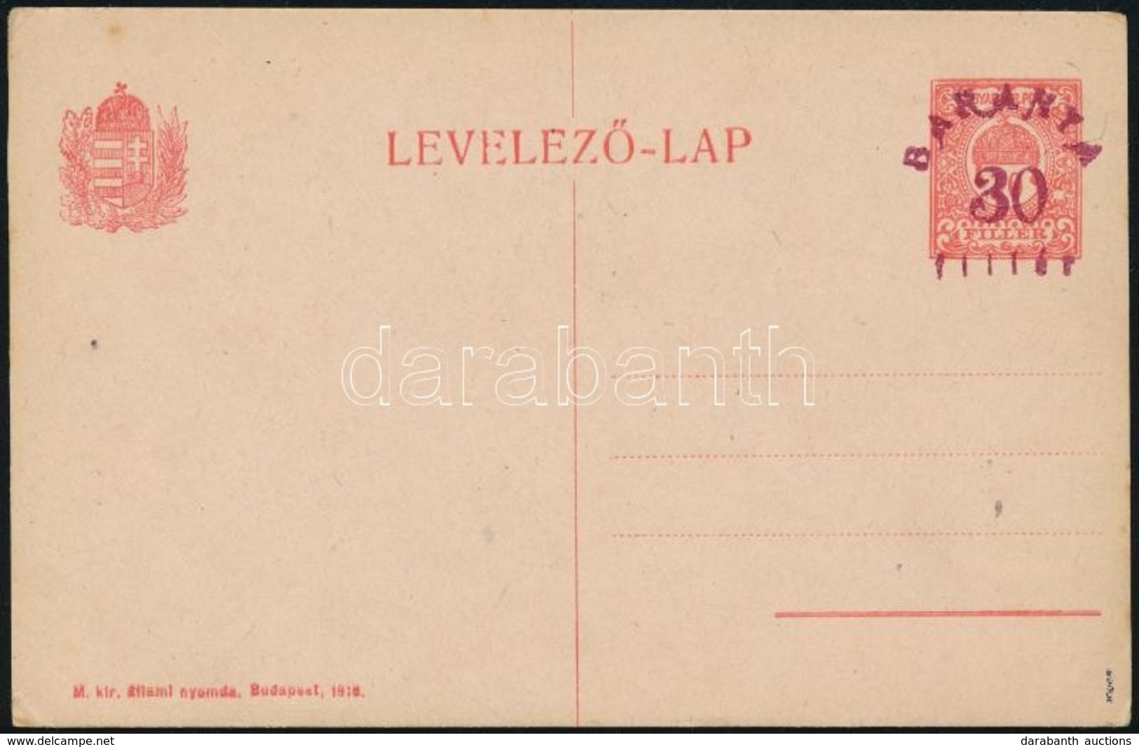 1919 Baranya Felülnyomott Díjjegyes Levelezőlap, Használatlan / PS-card With Baranya Overprint, Unused. Signed: Bodor - Sonstige & Ohne Zuordnung