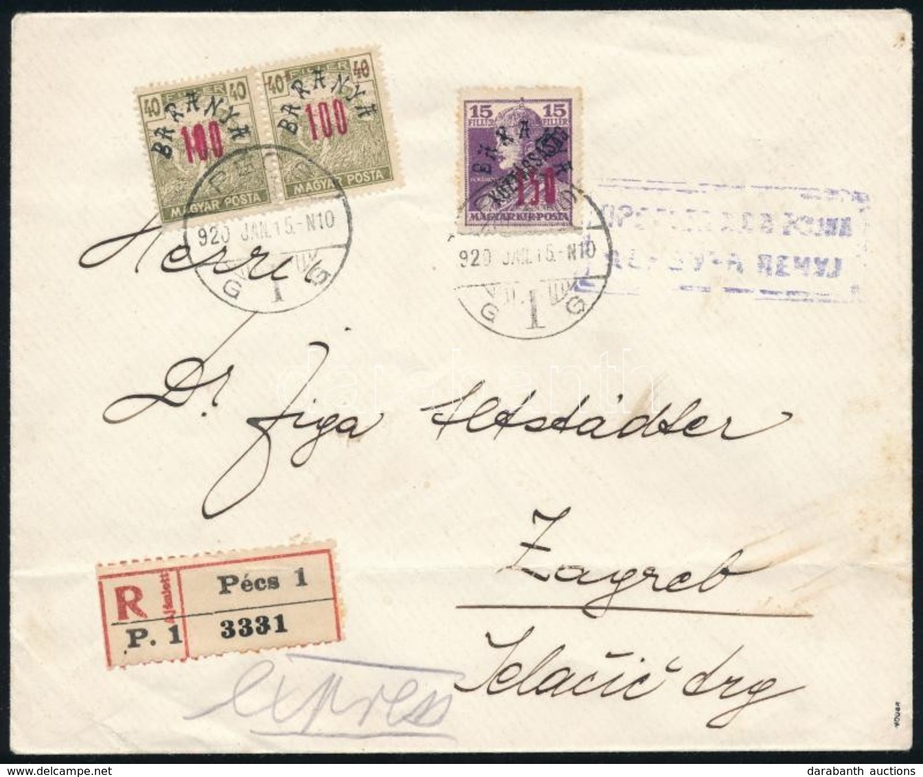1920 Ajánlott Levél 3 Bélyeggel Cenzúrázva Zágrábba / Registered Cover To Zagreb. Signed: Bodor - Autres & Non Classés