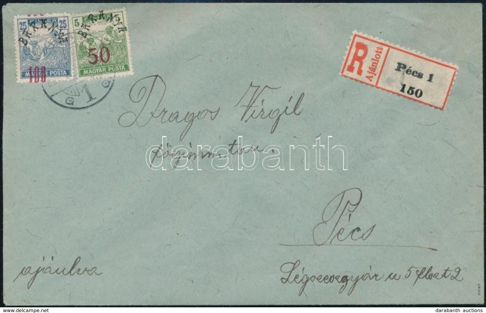 1920 Pécs Helyi Ajánlott Levél Baranya II. Bélyegekkel / Local Registered Cover. Signed: Bodor - Sonstige & Ohne Zuordnung