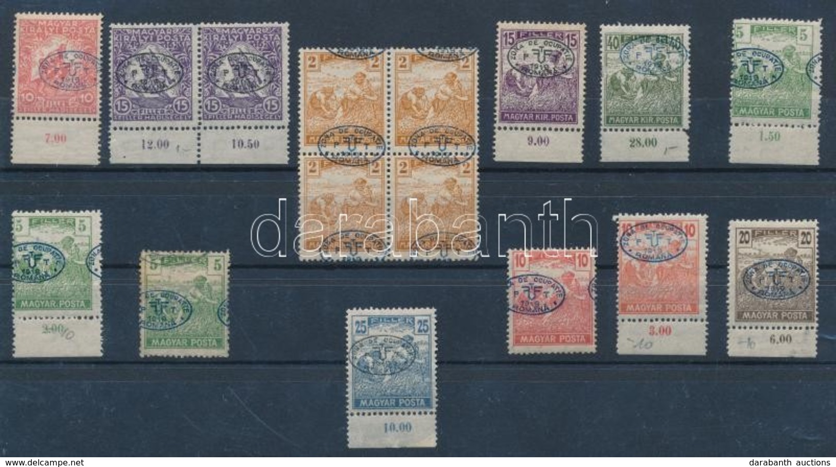 * O Debrecen I. 1919 16 Db Bélyeg, Közte ívszéli értékek, Eltolódott Felülnyomás, Lemezhibák / 16 Stamps, Few With Margi - Sonstige & Ohne Zuordnung