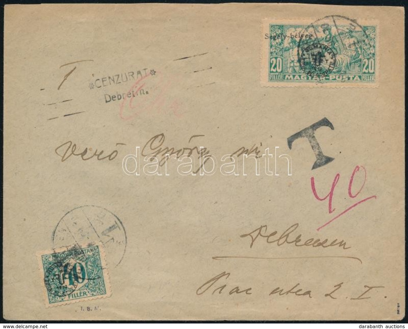 1920 Cenzúrázott Helyi Levél 40f Bélyeggel Portózva / Censored Cover With 40f Postage Due Signed: Bodor - Sonstige & Ohne Zuordnung