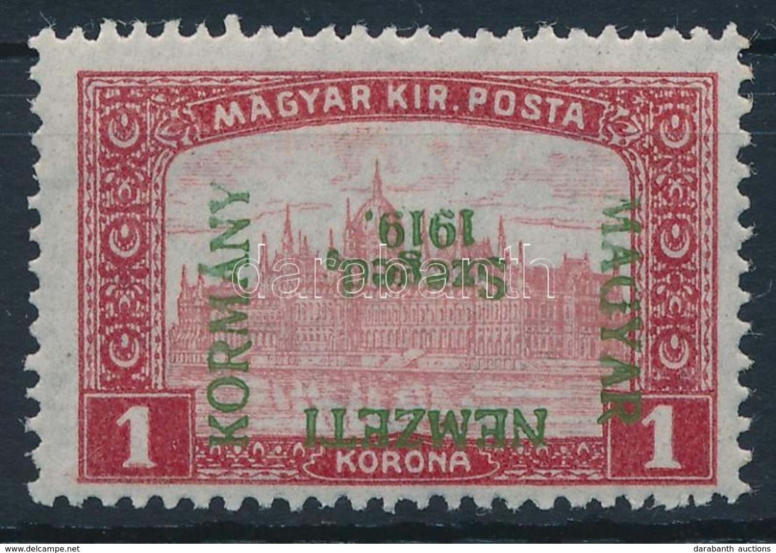 ** Szeged 1919 Parlament 1K Fordított Felülnyomással / Mi 16 With Inverted Overprint. Signed: Bodor - Sonstige & Ohne Zuordnung