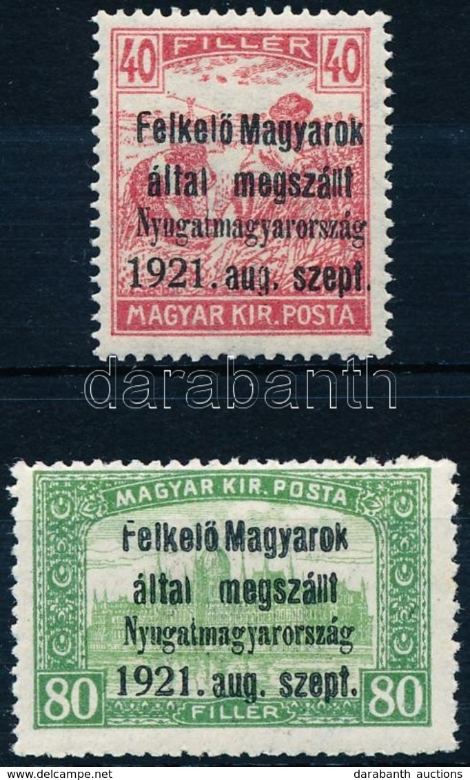 ** Nyugat-Magyarország I. 1921 Kiadatlan Arató 40f + Parlament 80f / 2 Unissued Values Signed: Bodor - Autres & Non Classés