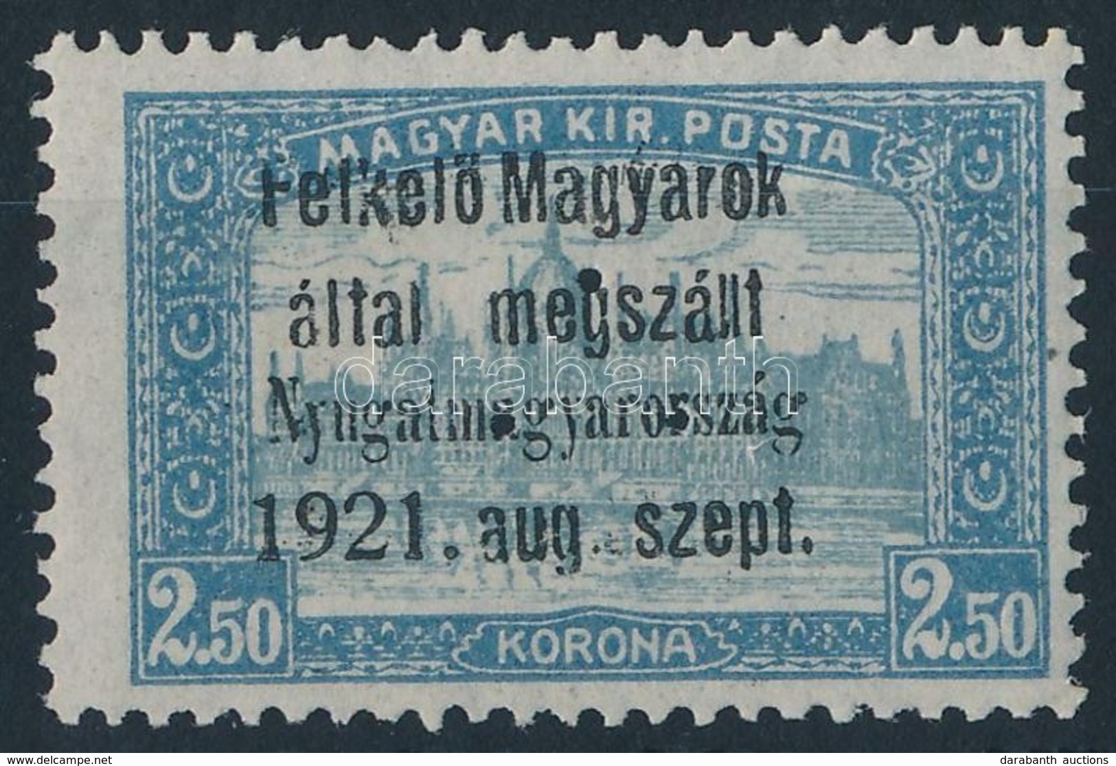 ** Nyugat-Magyarország I. 1921 Parlament 2,50K Hármaslyukasztással (45.000) / Mi 9 With 3-hole Punching. Signed: Bodor - Autres & Non Classés