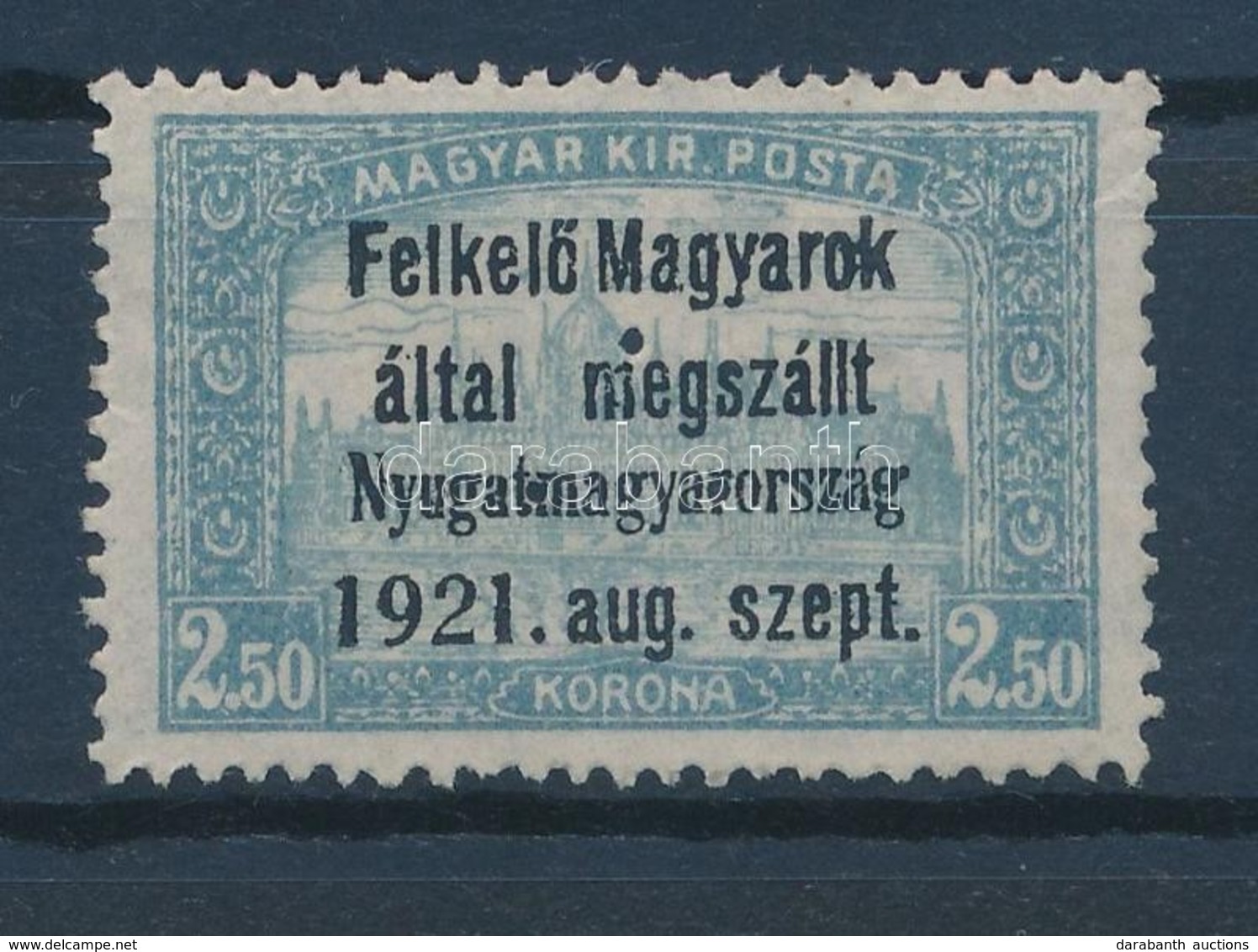 (*) Nyugat-Magyarország I. 1921 Parlament 2,50K Hármaslyukasztással (**45.000) / Mi 9 With 3 Hole Punching. Signed: Bodo - Andere & Zonder Classificatie
