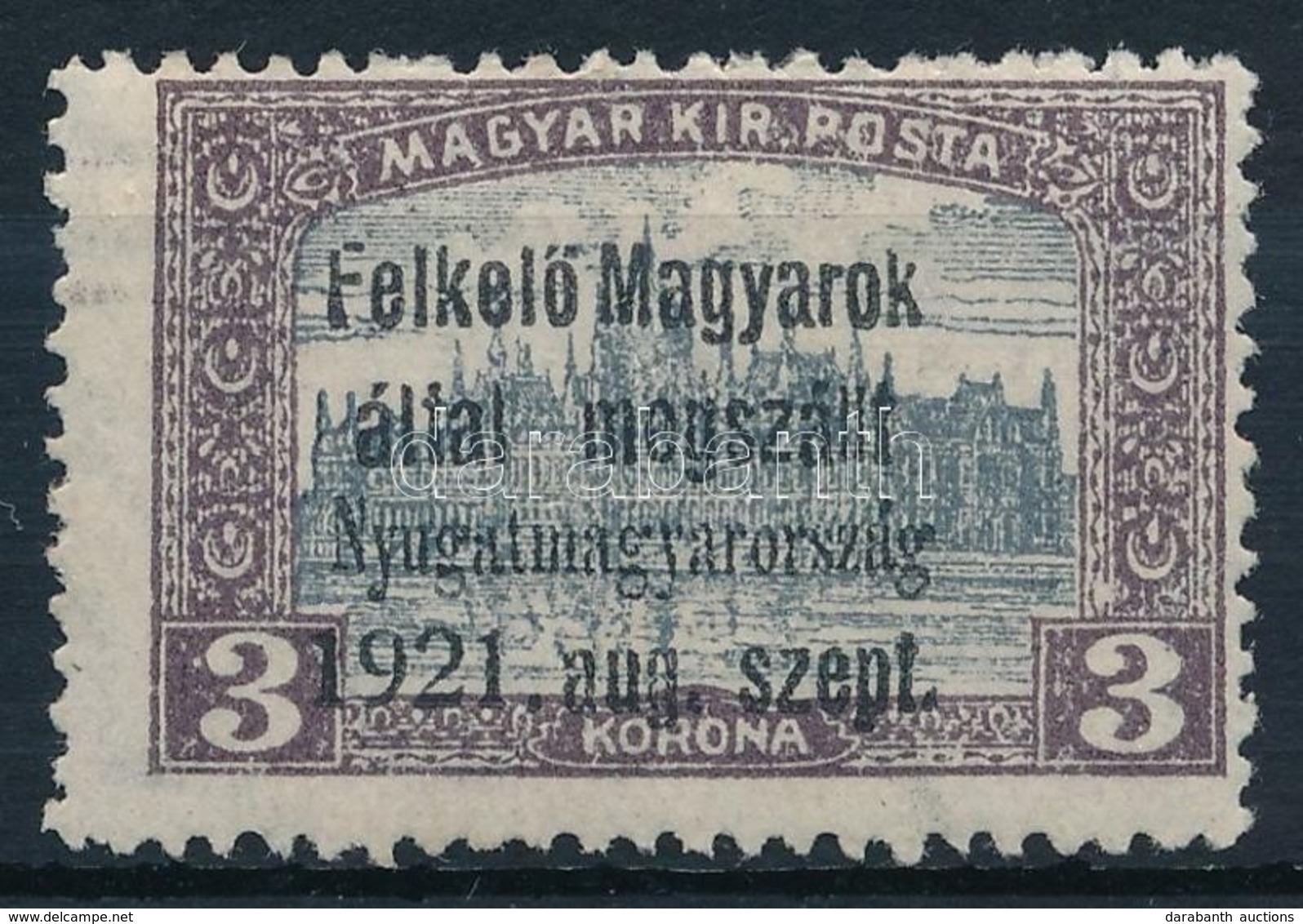 * Nyugat-Magyarország I. 1921 Parlament 3K 3-as Lyukasztással (15.000) / Mi 10 With 3 Hole Punching. Signed: Bodor - Sonstige & Ohne Zuordnung