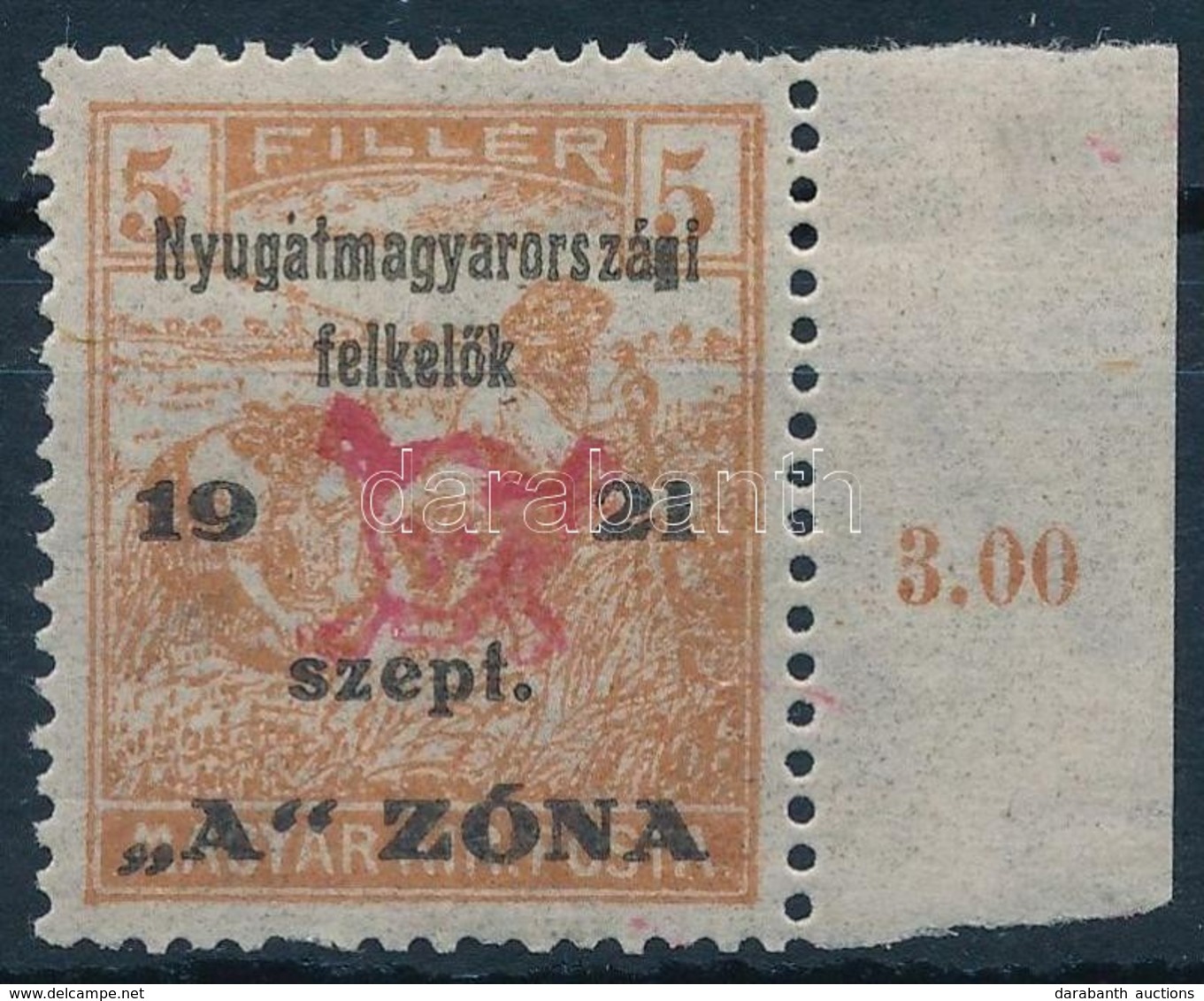 ** Nyugat-Magyarország II. 1921 Arató 5f ívszéli (25.000) / Mi 11 Signed: Bodor - Sonstige & Ohne Zuordnung