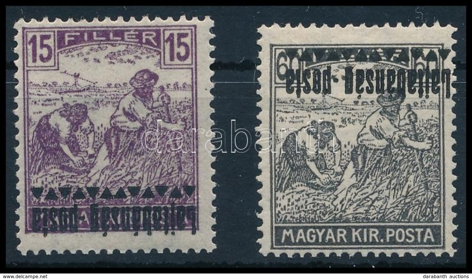 ** Nyugat-Magyarország III. 1919 Arató 15f és 60f Fordított Felülnyomással / Mi 21 + 25 With Inverted Overprint. Signed: - Sonstige & Ohne Zuordnung