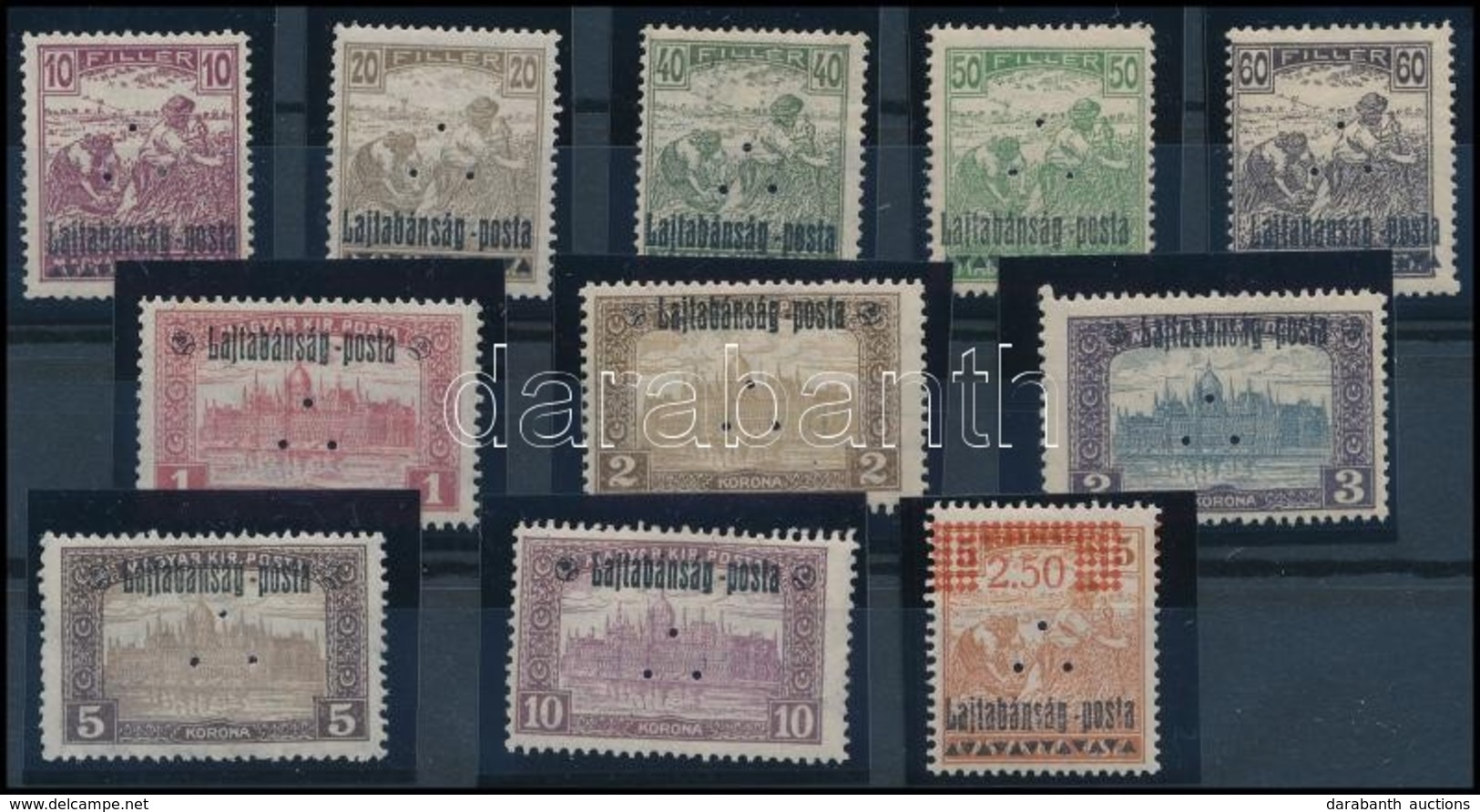 ** * Nyugat-Magyarország III. 1921 11 Klf érték 3-as Lyukasztással (32.000) / 11 Different Stamps With 3 Hole Punching.  - Sonstige & Ohne Zuordnung