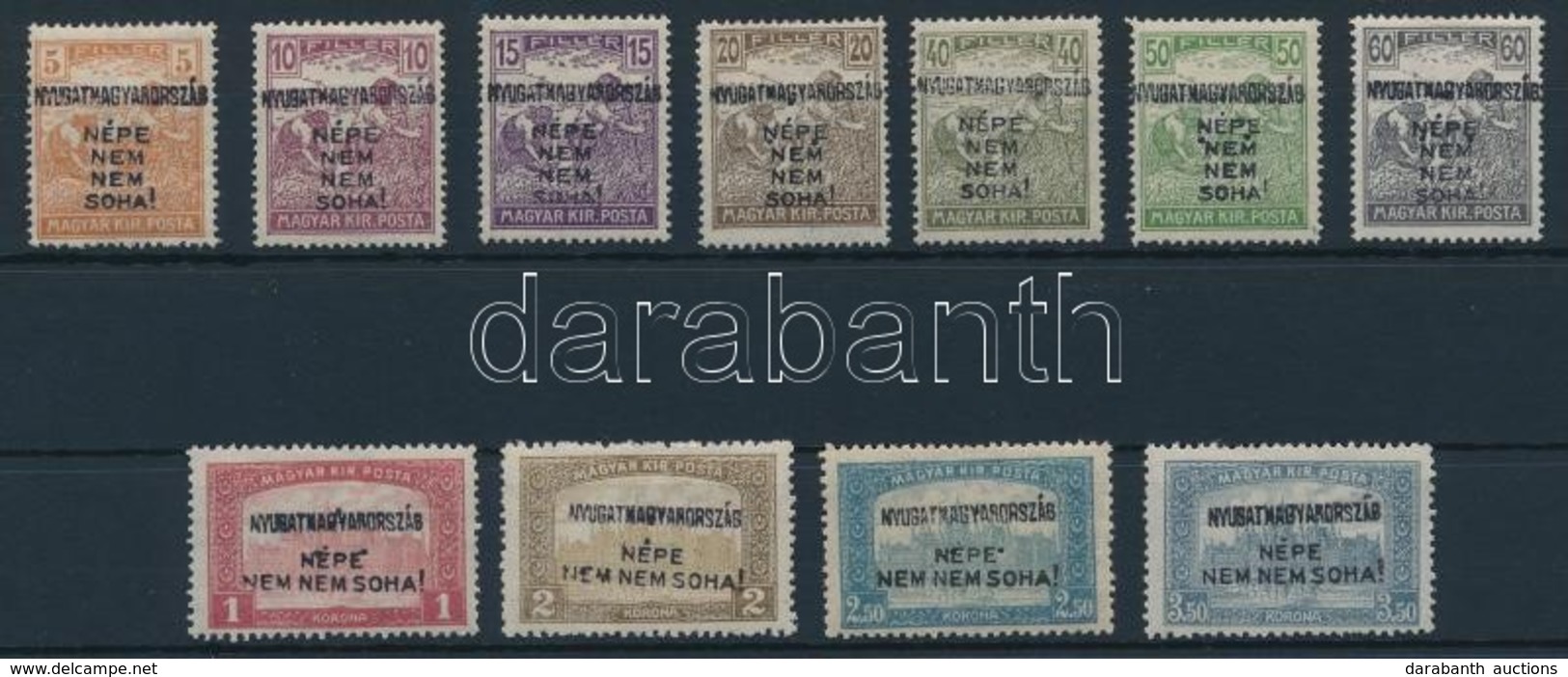 * Nyugat-Magyarország IV. 1921 Teljes Sor, Közte 5 érték Hármaslyukasztással (**34.000) / Mi 32-42, 5 Stamps With 3 Hole - Autres & Non Classés